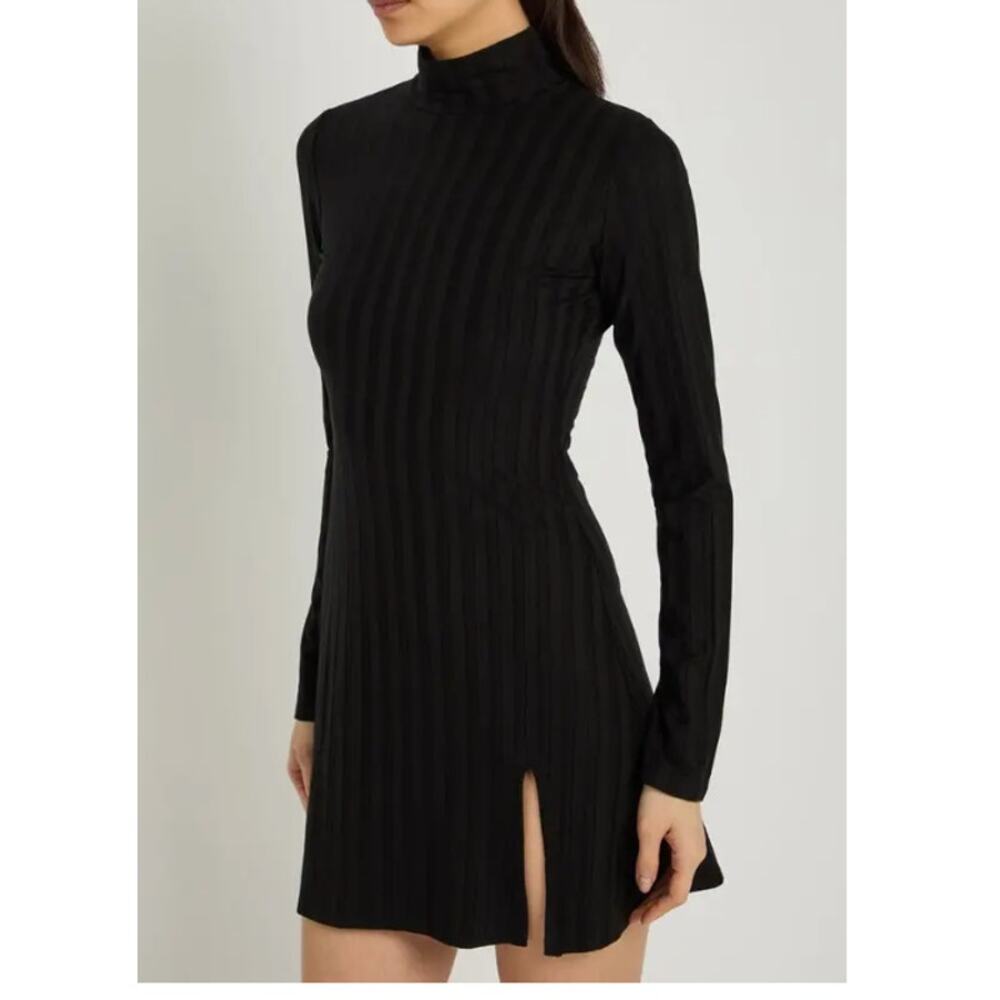 Reformation Libra Stripe Bodycon Mini Dress Black Minimalist Chic Soft Girl SM